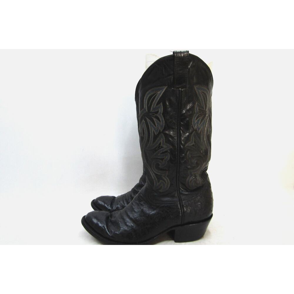COWTOWN Mens Size 9.5 D Black Leather Ostrich Quill Cowboy Western Boots